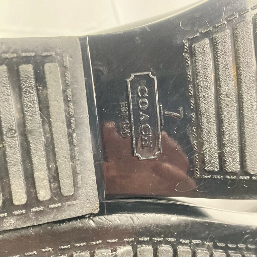 Coach Tasha Signature Gold Buckle Rain Boots Size 7 Patent Black Tall EUC - Picture 9 of 12